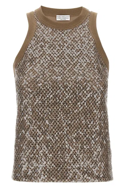 BRUNELLO CUCINELLI BRUNELLO CUCINELLI TOP DAZZLING NET EMBROIDERY