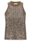 Brunello Cucinelli Sleeveless Cotton Top With Sequins Accents