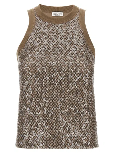 BRUNELLO CUCINELLI BRUNELLO CUCINELLI TOP DAZZLING NET EMBROIDERY