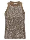 Brunello Cucinelli Top Dazzling Net Embroidery In Brown