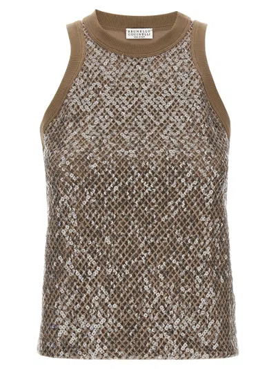 BRUNELLO CUCINELLI TOP DAZZLING NET EMBROIDERY