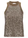 Brunello Cucinelli Sleeveless Cotton Top With Sequins Accents