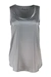 Brunello Cucinelli Sleeveless Round Neck Top In Stretch Silk In Grey