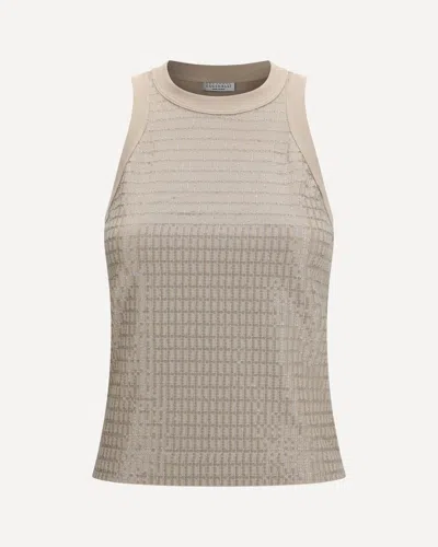 Brunello Cucinelli Top In Cotton With Luminous Embroidery In Gray