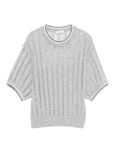 Brunello Cucinelli Top In Shirt With Sequins In Grey