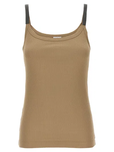Brunello Cucinelli Ribbed Scoop Neck Sleeveless Top In Beige