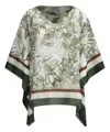 Brunello Cucinelli Green Herbarium Print Pongée Top With Monili In Multicolor