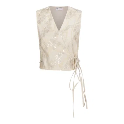 Brunello Cucinelli Techno-cotton Poplin Vest With Dazzling Seabed Embroidery In White