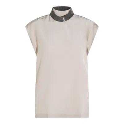 Brunello Cucinelli Top Silver Beige In Multi
