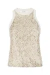 Brunello Cucinelli Stretch Cotton Jersey Top With Dazzling Net Embroidery In Warm White