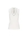 Brunello Cucinelli White Ribbed-knit Vest In White+nutshell
