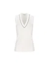 Brunello Cucinelli Stretch-cotton V-neck Top In White+nutshell