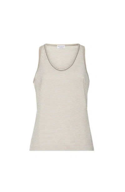 Brunello Cucinelli Top With Monili In Neutral