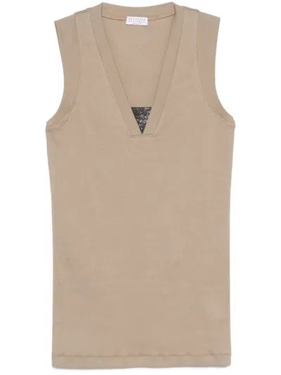 Brunello Cucinelli Top With `precious` Insert In Brown