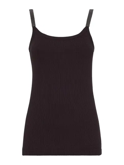 BRUNELLO CUCINELLI TOP WITH PRECIOUS STRAPS