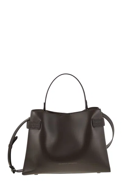 Brunello Cucinelli Top-handle Essence Bag In Calfskin With Precious Bands