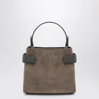 BRUNELLO CUCINELLI BRUNELLO CUCINELLI TOPHANDLE ESSENCE SMALL BROWN BAG WITH PRECIOUS BANDS