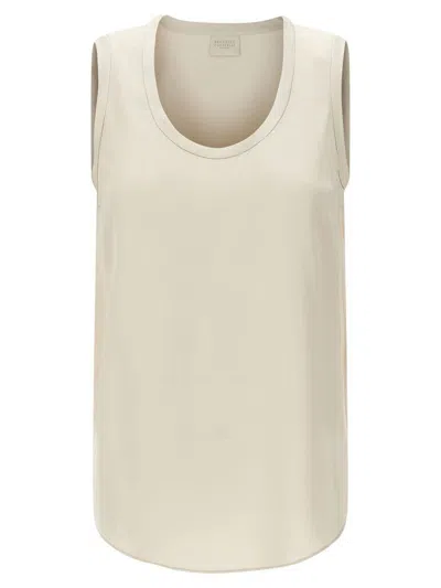 Brunello Cucinelli Stretch Silk Satin Top In Beige