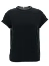 Brunello Cucinelli Short-sleeved T-shirt With Rolled Sleeves And Keyhole Detail In Black