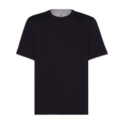 Brunello Cucinelli Double Layer Crew Neck T-shirt In Black