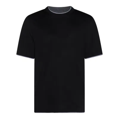 Brunello Cucinelli Black Cotton And Silk T-shirt In Multicolor
