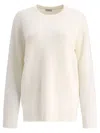 Brunello Cucinelli Cashmere English Rib Sweater With Monili Knitwear White In Neutral