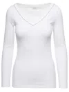 Brunello Cucinelli White V-neck Pullover With Beads Detailing In Stretch Cotton Woman Brunello Cucin In White