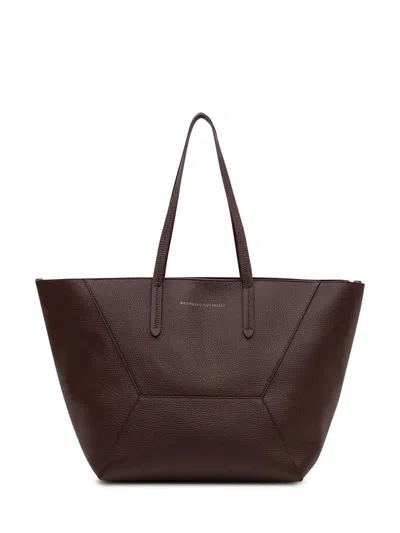 Brunello Cucinelli Tote Handbag In Luxurious Leather In Burgundy