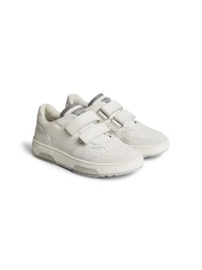 Brunello Cucinelli Kids' Touch-strap Leather Sneakers In 白色