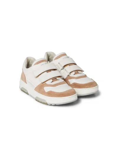 Brunello Cucinelli Kids' Touch-strap Leather Sneakers In White