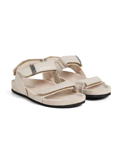 Brunello Cucinelli Kids' Touch-strap Sandals In Neutrals
