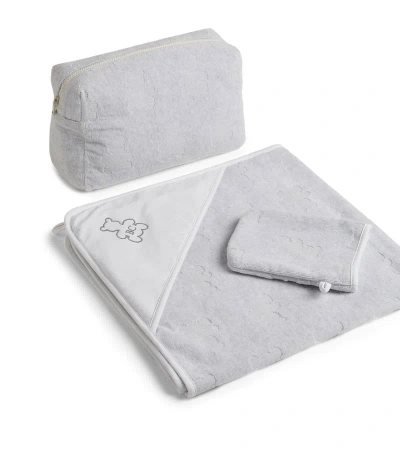 Brunello Cucinelli Towel, Pouch And Bath Glove Set In Gray