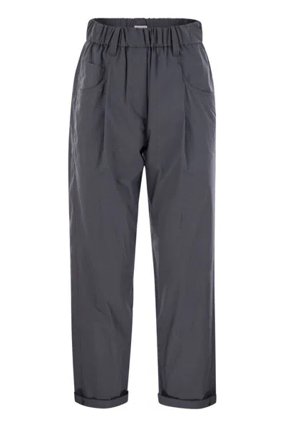 Brunello Cucinelli Track Five-pocket Trousers In Lightweight Poplin With Moniline In Navy