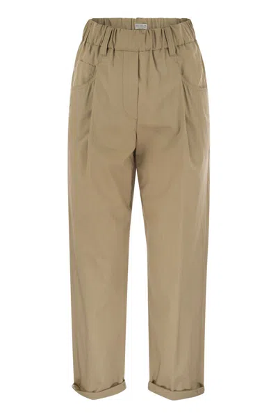 BRUNELLO CUCINELLI BRUNELLO CUCINELLI TRACK FIVE-POCKET TROUSERS IN LIGHTWEIGHT POPLIN WITH MONILINE