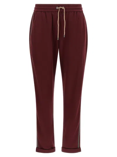 Brunello Cucinelli Monile Detail Track Joggers Cotton Silk In Brown