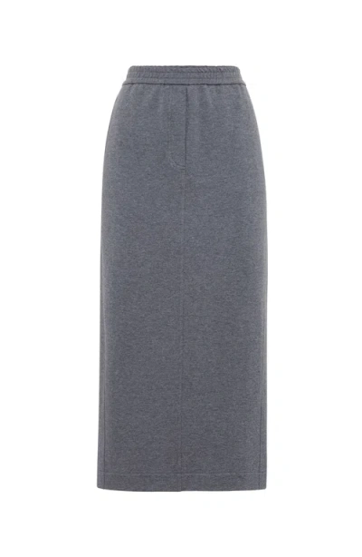 Brunello Cucinelli Elasticated-waistband Midi Skirt In Lead