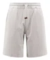 Brunello Cucinelli Cotton Blend Bermuda Shorts With Leather Profiles In Grey