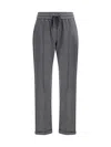Brunello Cucinelli Track Stretch-fleece Trousers With Monili Detailing In Gray