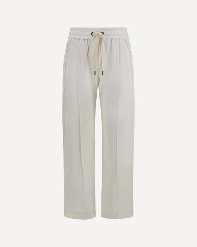 Brunello Cucinelli Track Stretch-fleece Pants With Monili Detailing In White