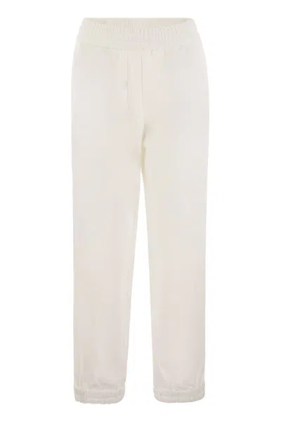 Brunello Cucinelli Track Trousers In Light Cotton Fleece In White