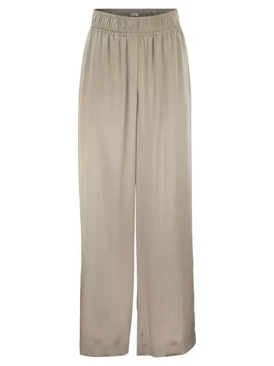 Brunello Cucinelli Track Trousers In Stretch Silk Satin In Gray