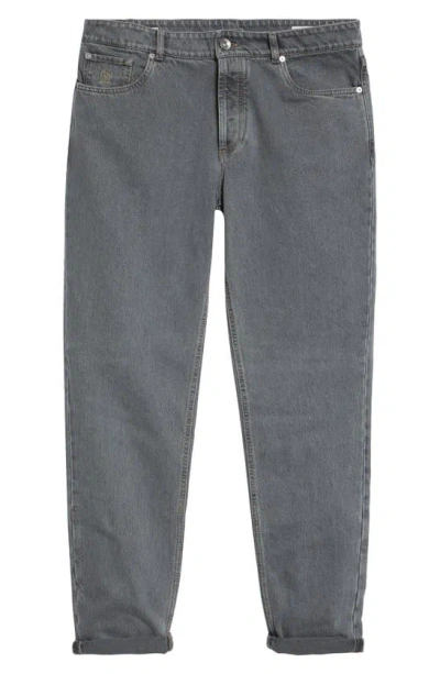 Brunello Cucinelli Traditional Fit Button Fly Jeans In C8382 Med Grey