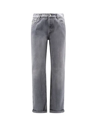 Brunello Cucinelli Men Traditional Fit Cotton Jeans In Gray