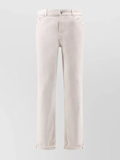 Brunello Cucinelli Traditional Fit Denim Trousers With Rolled Cuffs In White