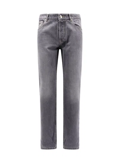 Brunello Cucinelli Traditional Fit Jeans With Lapel In Grey