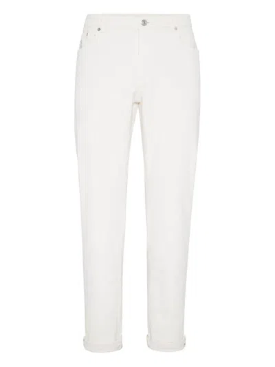 Brunello Cucinelli Traditional Fit Trousers In White Lightweight Denim