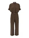 Brunello Cucinelli Waist Belt Cargo Chest Short Sleeve Dress In Brown