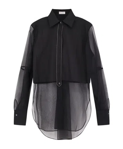 BRUNELLO CUCINELLI BRUNELLO CUCINELLI EMBELLISHED LONG-SLEEVED POPLIN SHIRT