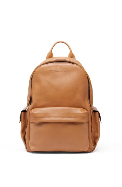 Brunello Cucinelli Travel Backpack In Cognac