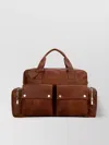 BRUNELLO CUCINELLI TRAVEL BAG WITH DOUBLE HANDLE AND EXTERNAL POCKETS